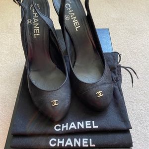 Chanel Suede-like leather Black Slingback Heels